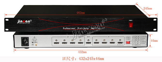 4K*2K HDMI分配器1进8出尺寸示意图