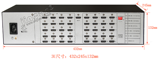 4K*2K HDMI分配器1进40出尺寸示意图