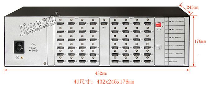 4K*2K HDMI分配器1进48出尺寸示意图