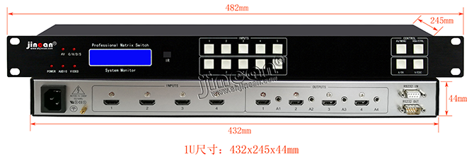 HDMI+A矩阵4进4出尺寸示意图