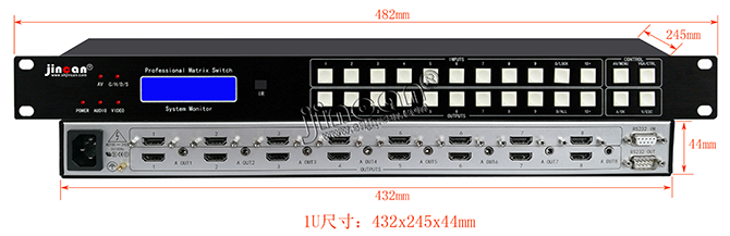 HDMI+A矩阵8进8出尺寸示意图