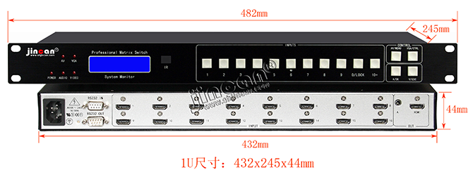 HDMI加音频切换器16进1出4K*2K 尺寸示意图