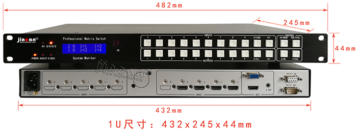 HDMI+A无缝画面分割器4进1出尺寸图