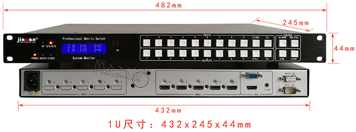 HDMI+A无缝画面分割器5进1出尺寸图