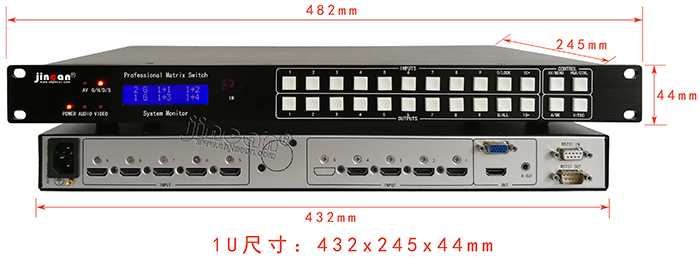 HDMI+A无缝画面分割器9进1出尺寸图